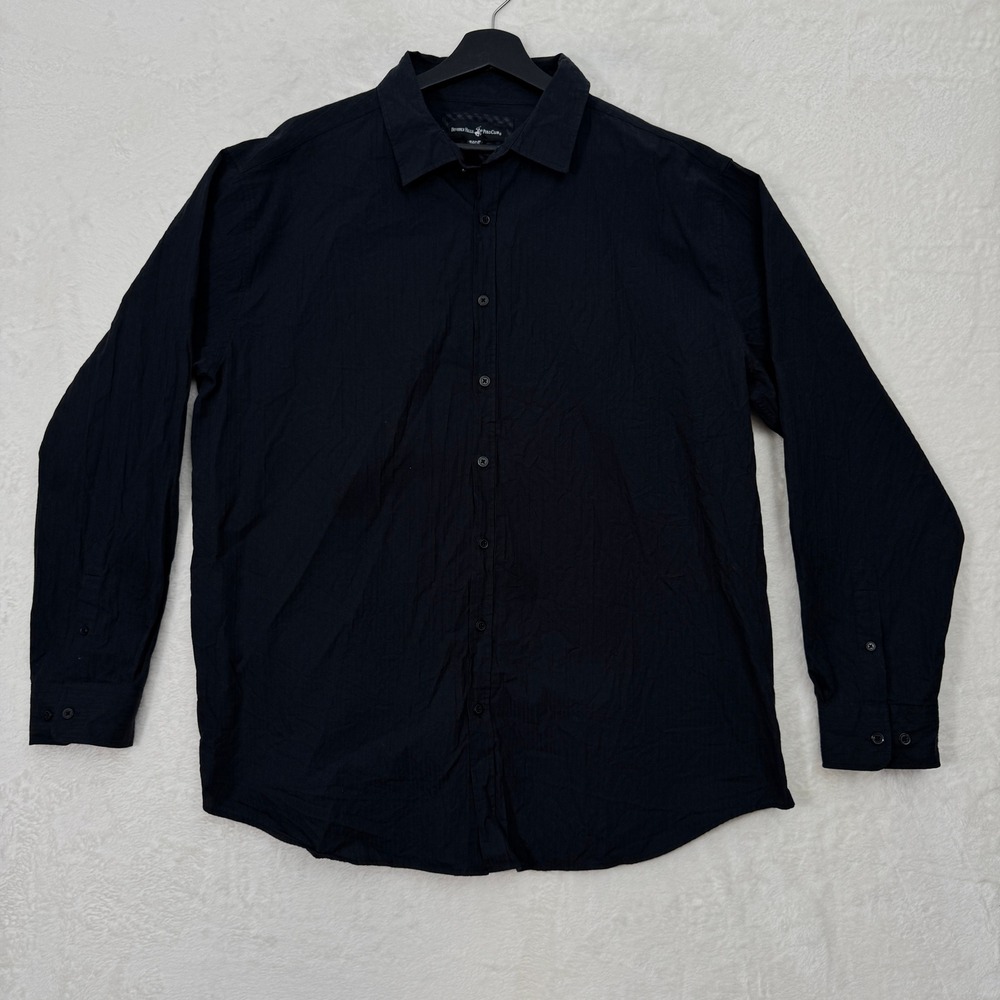 Beverly Hills Polo‎ Club Button Down Mens 3XLB Black Textured Long Sleeve Shirt